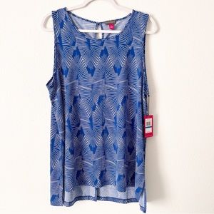 NWT Vince Camuto High Low Core Blue with White Sleeveless Blouse